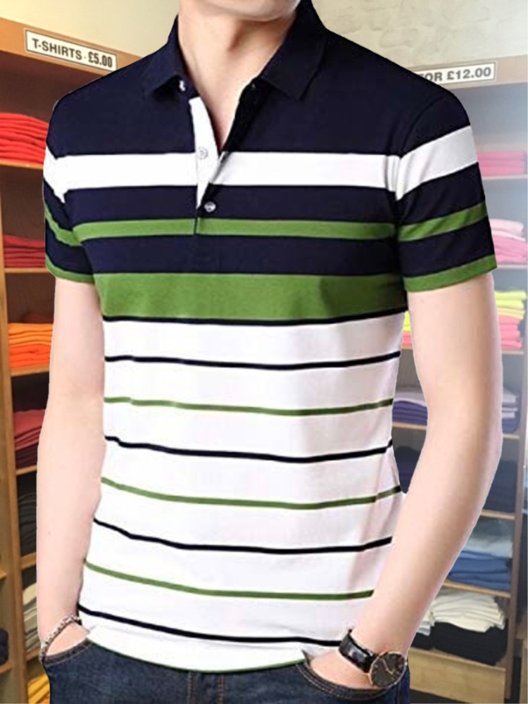 Striped collar t outlet shirt