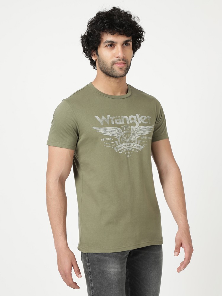 Wrangler Graphic Print Men Crew Neck Green T-Shirt - Buy Wrangler Graphic  Print Men Crew Neck Green T-Shirt Online at Best Prices in India