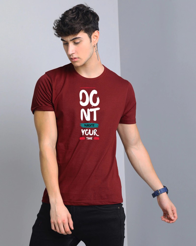 Befool Printed, Typography Men Round Neck Maroon T-shirt