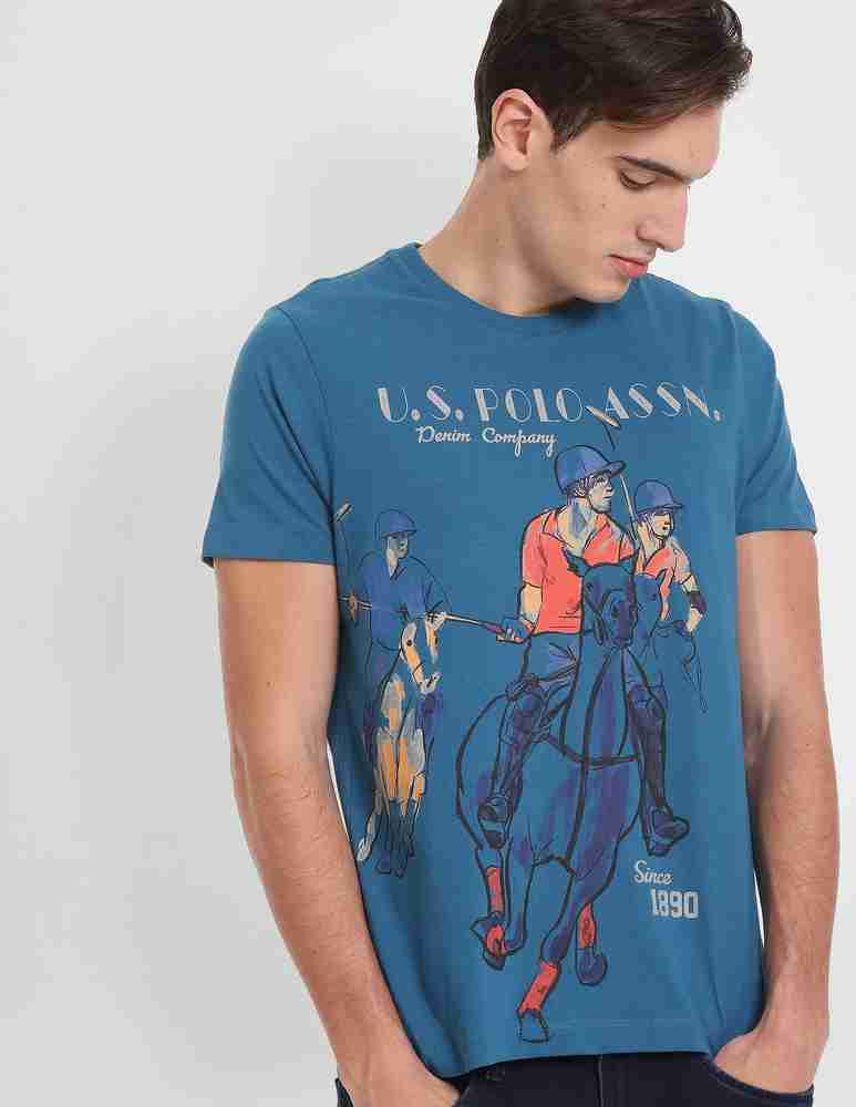 U.S. Polo Assn. Denim Co. Printed Men Round Neck Blue T Shirt