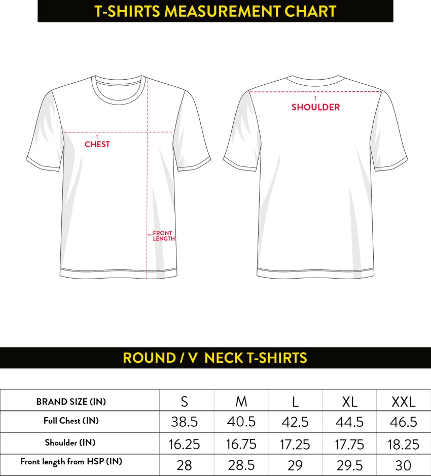 Flipkart t 2025 shirt size chart