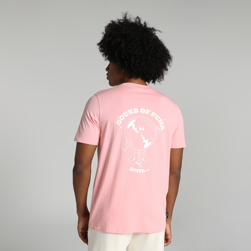Men Neck at Typography, PUMA Round Prices Typography, PUMA - Round Online Pink Best Neck T-Shirt T-Shirt Printed Printed in Men Pink Buy India