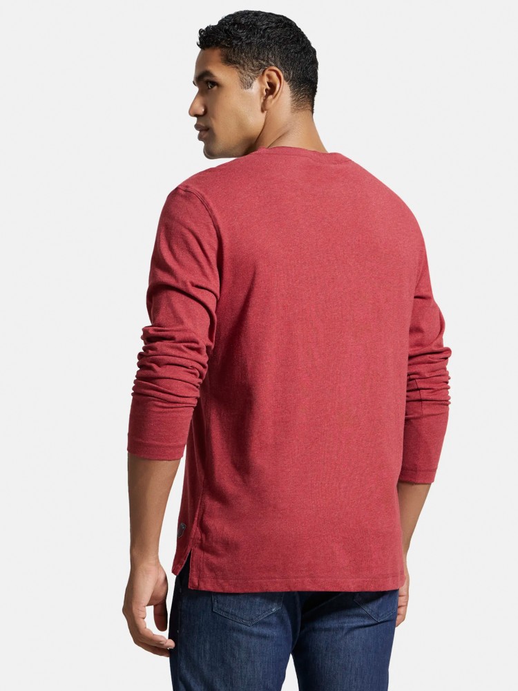 Buy Men's Super Combed Cotton Rich Solid Full Sleeve Henley T-Shirt -  Burgundy US87