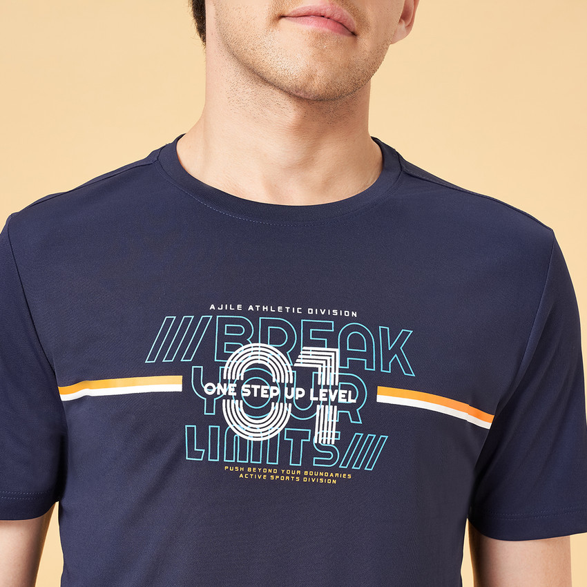 Ajile By Pantaloons Printed Men Round Neck Navy Blue T Shirt Buy