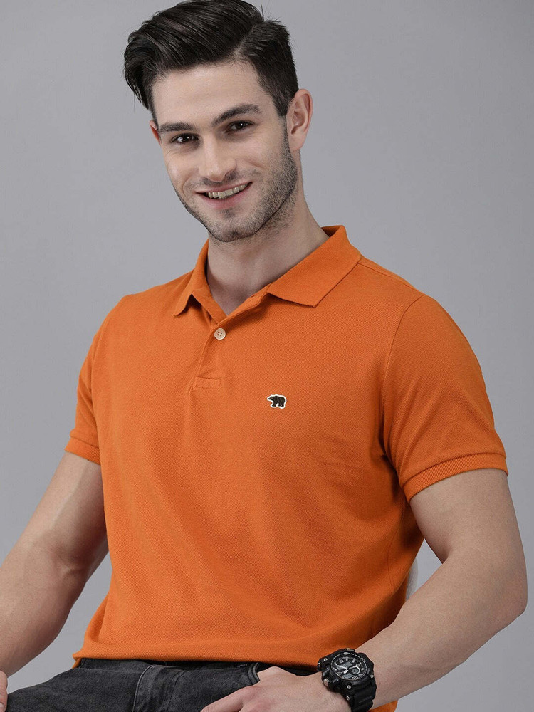 THE BEAR HOUSE Solid Men Polo Neck Orange T Shirt Buy THE BEAR
