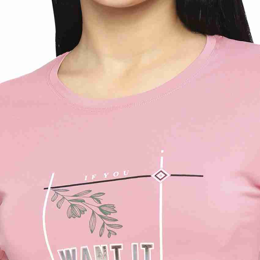 Laasa Sports Printed, Typography Women Round Neck Pink T-Shirt - Buy Laasa  Sports Printed, Typography Women Round Neck Pink T-Shirt Online at Best  Prices in India