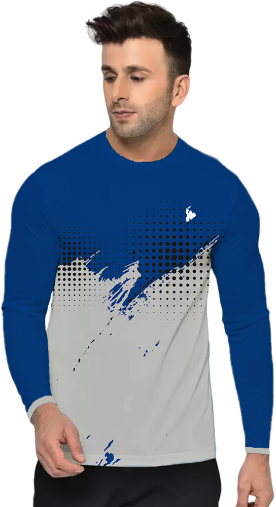 TEES SPORTS Self Design Printed Men Round Neck Blue T Shirt Buy