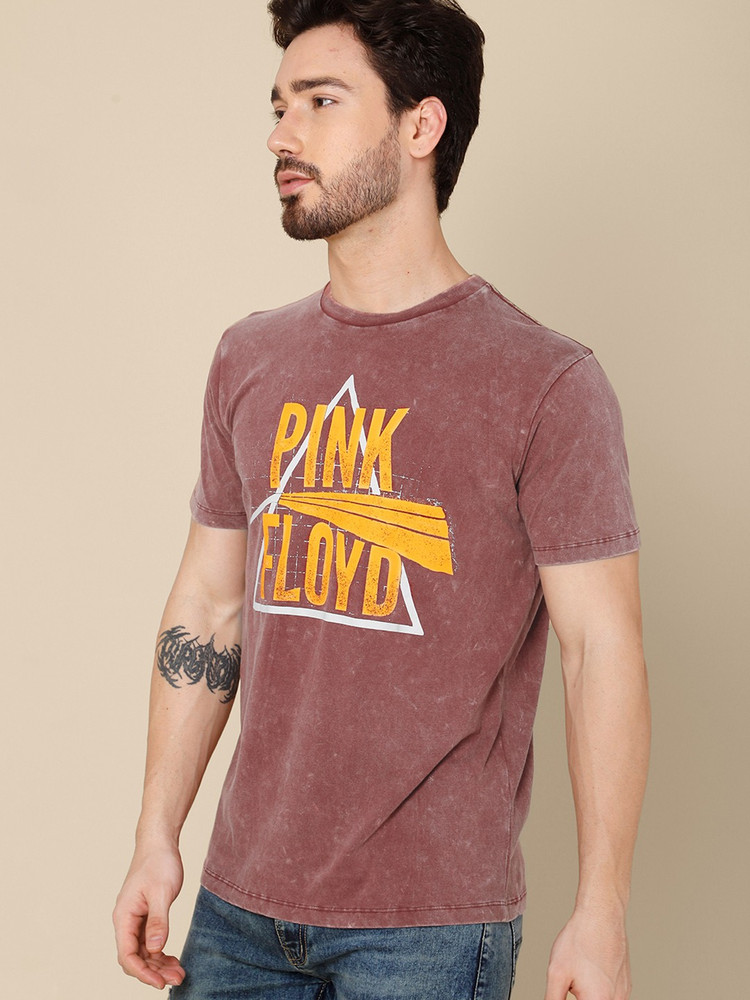 Pink Floyd By Free Authority Printed Men Round Neck Red T Shirt
