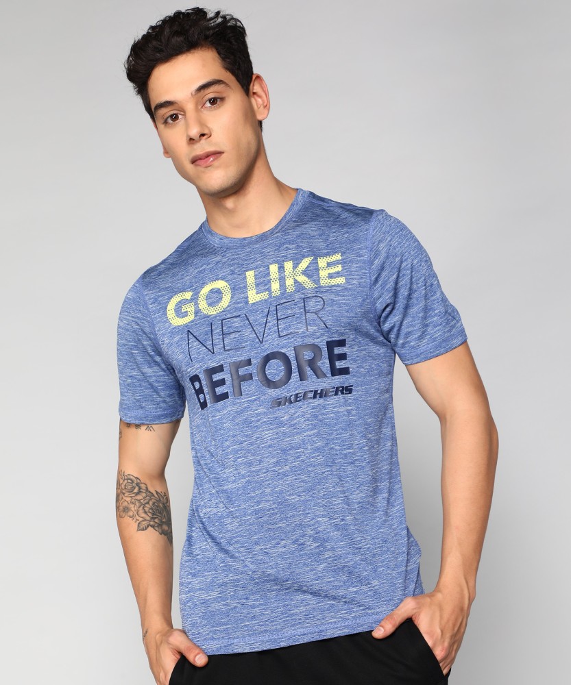 Skechers Printed Men Crew Neck Blue T Shirt Buy Skechers Printed