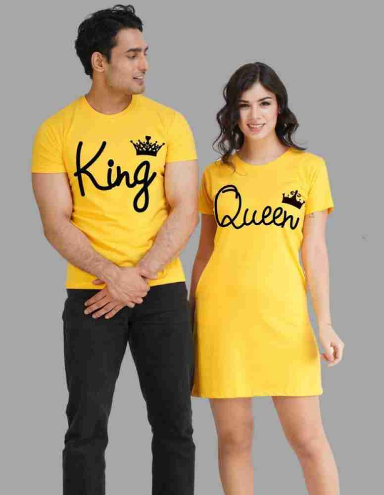 COUPLESTUFF.IN Printed Couple Round Neck Yellow T-Shirt - Buy