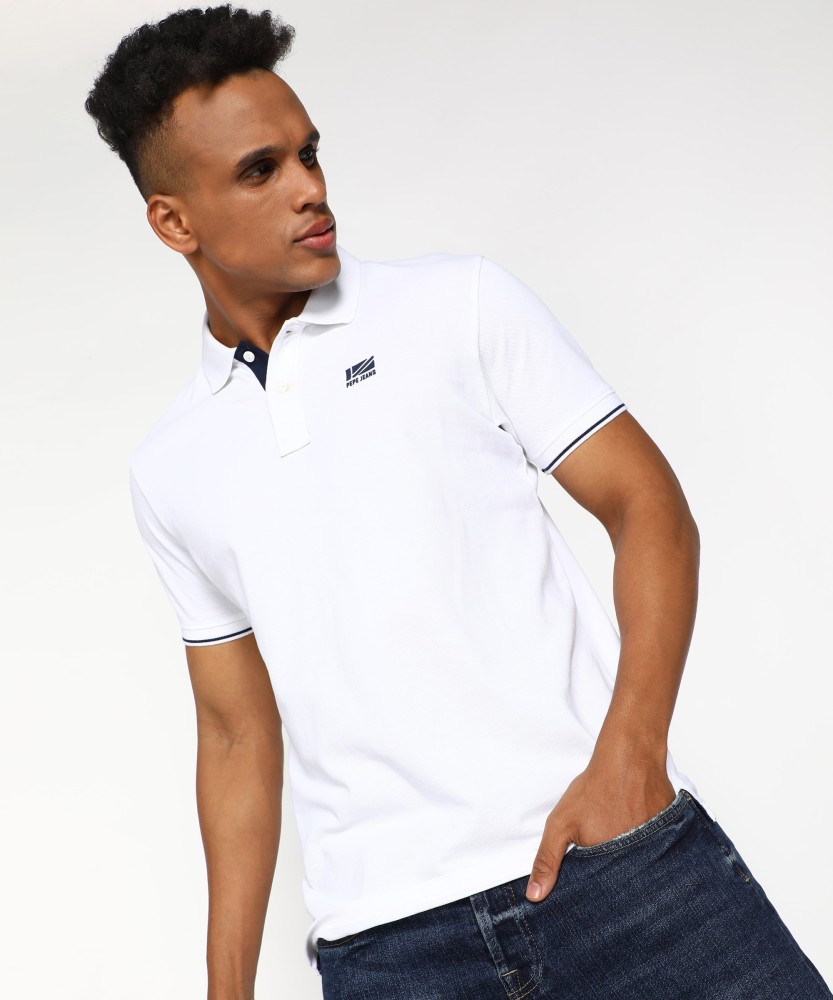 Pepe Jeans Solid Men Polo Neck White T-Shirt - Buy Pepe Jeans Solid Men  Polo Neck White T-Shirt Online at Best Prices in India