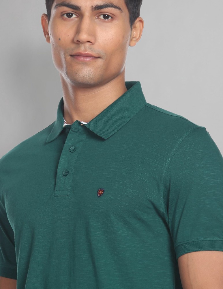 Buy AD by Arvind Men Navy And Yellow Cotton Colour Block Logo Polo Shirt -  NNNOW.com