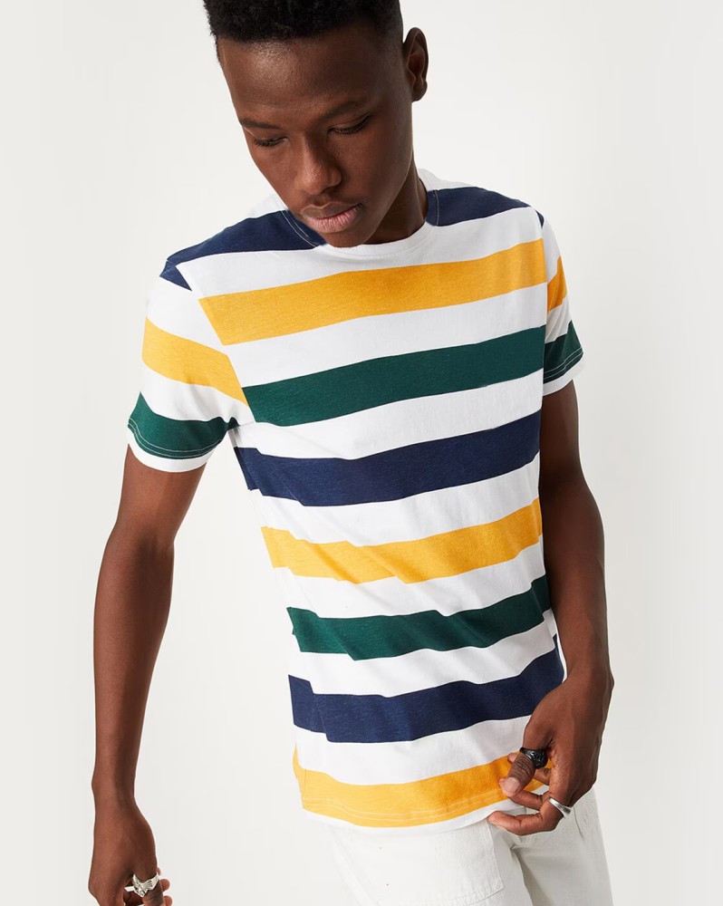 Spangel Fashion Striped Men Round Neck Multicolor T-Shirt - Buy