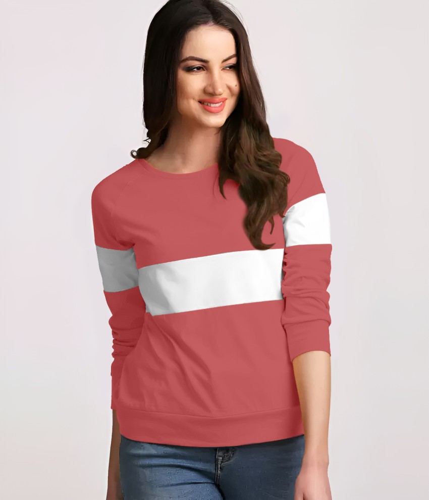 AUSK Colorblock Women Round Neck Pink, White T-Shirt - Buy AUSK