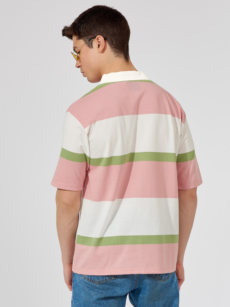 MANIAC Striped Men Round Neck Pink White T Shirt Buy MANIAC