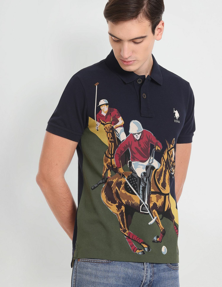 U.S. Polo Assn. Denim Co. Printed Men Polo Neck Blue T Shirt Buy