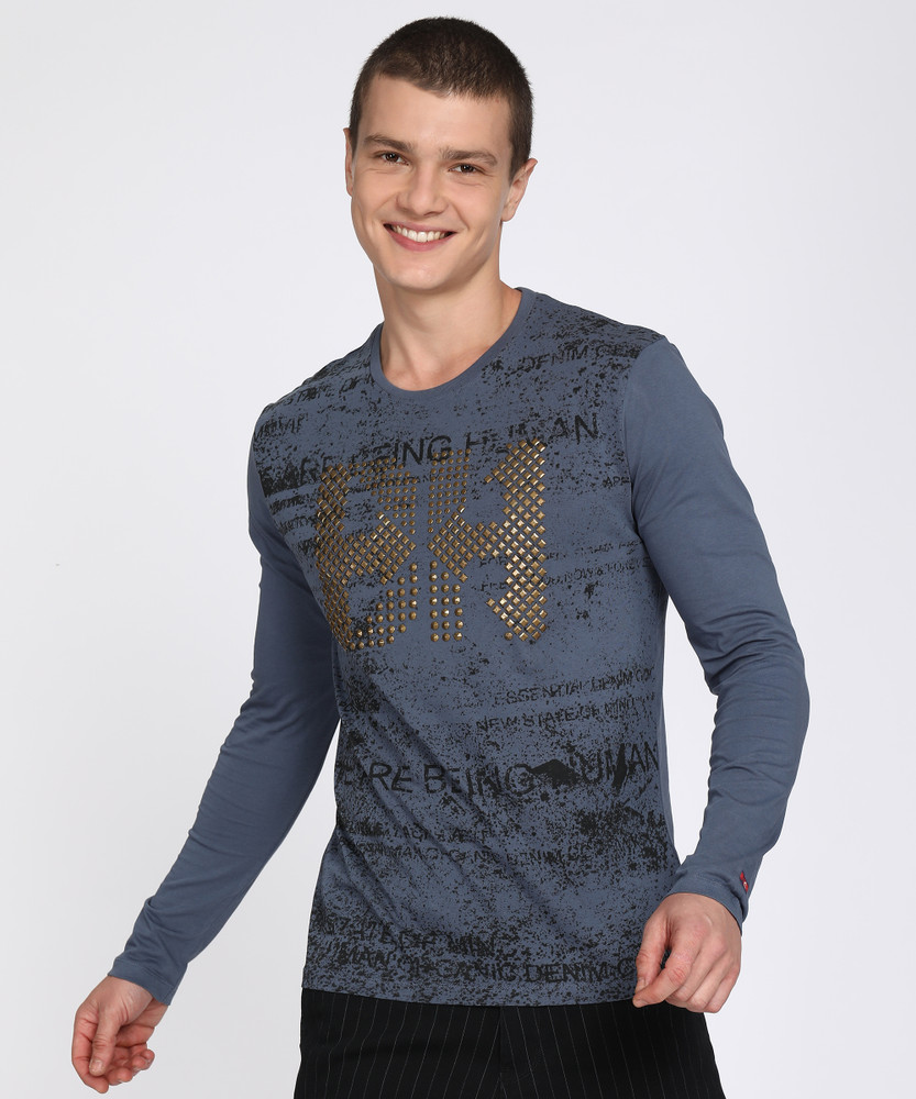 BEING HUMAN Printed Men Round Neck Blue T Shirt Buy BEING HUMAN Printed Men Round Neck Blue T Shirt Online at Best Prices in India Flipkart