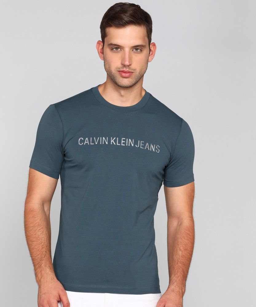Calvin Klein Jeans Printed Men Round Neck Light Blue T-Shirt - Buy