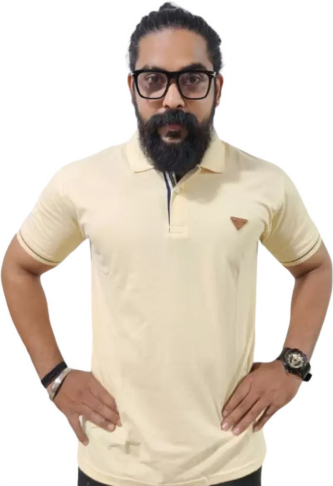 gfy Solid Men Polo Neck Beige T-Shirt - Buy gfy Solid Men Polo 
