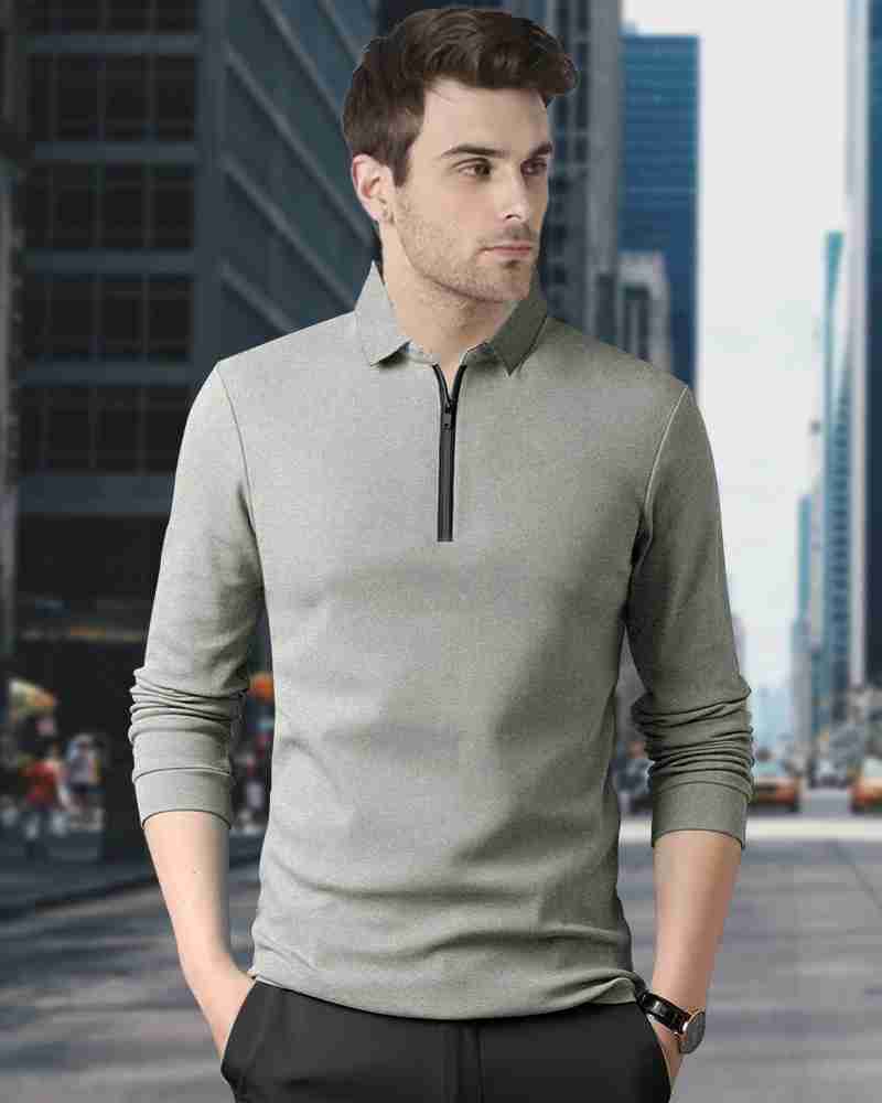 Polo Shirt Casual Button Up No Collar Shirt GARBLY CLUB Solid - Main Image