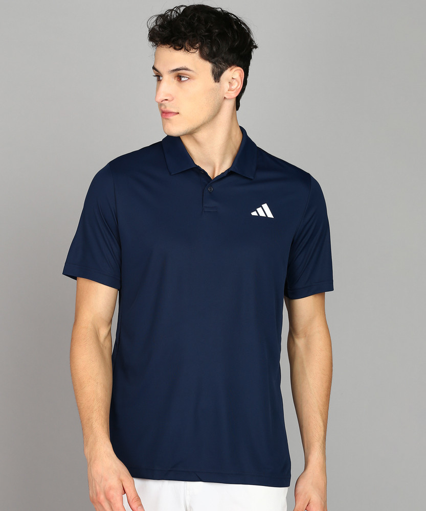 ADIDAS Solid Men Polo Neck Blue T-Shirt - Buy ADIDAS Solid Men Polo Neck  Blue T-Shirt Online at Best Prices in India | Flipkart.com