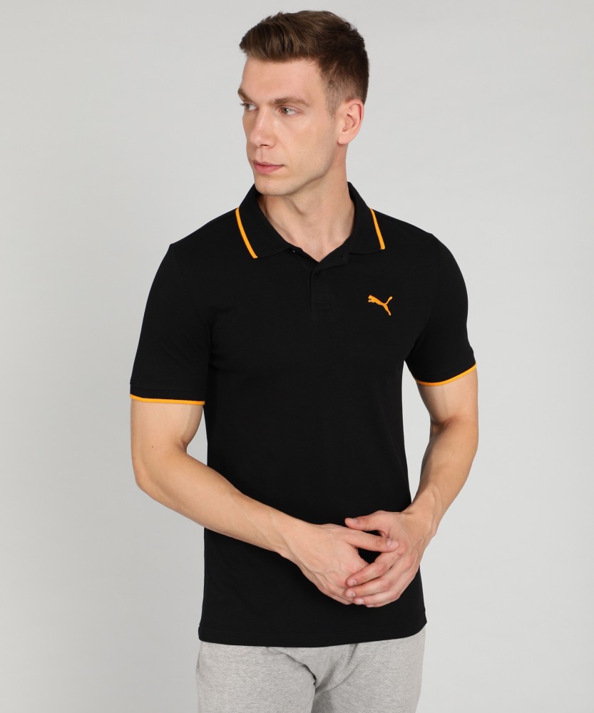 PUMA Solid Men Polo Neck Black T Shirt