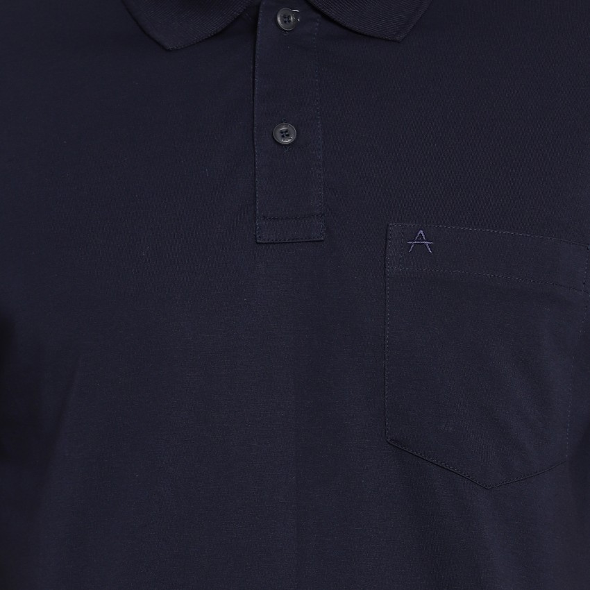 Buy Men Blue Solid Polo Neck T-shirt Online - 707619