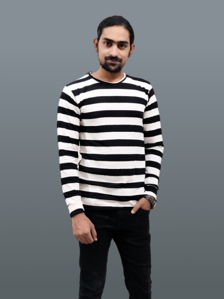 Black and white striped long sleeve t hotsell shirt mens