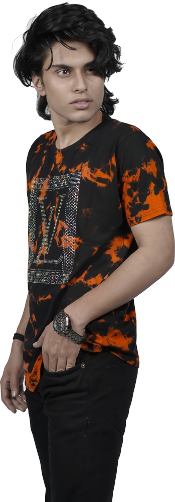 Tie Dye Orange Black Siroski T- shirt For Men's And Boys