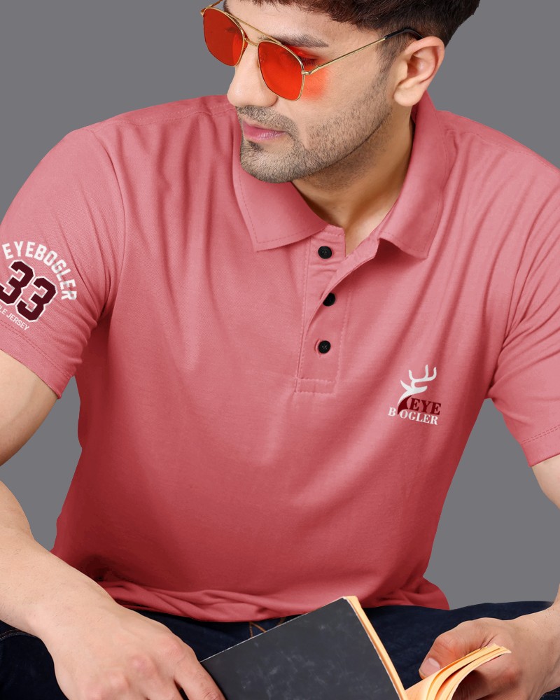 EyeBogler Solid Men Polo Neck Pink T-Shirt - Buy EyeBogler Solid Men Polo  Neck Pink T-Shirt Online at Best Prices in India