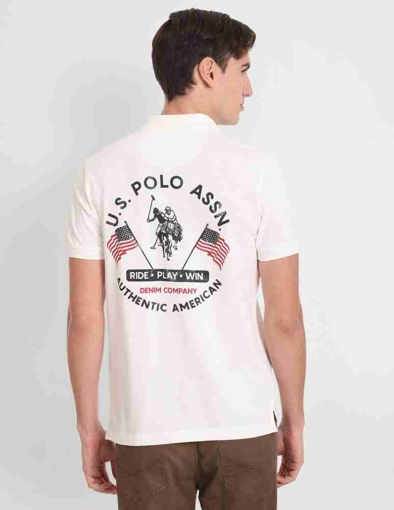 U.S. Polo Assn. Denim Co. Printed Men Polo Neck White T-Shirt