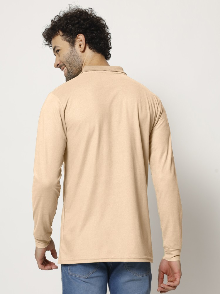 MOONVELLY Solid Men Polo Neck Beige T-Shirt - Buy MOONVELLY Solid Men Polo  Neck Beige T-Shirt Online at Best Prices in India