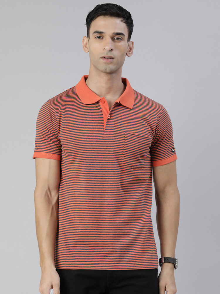 Dixcy Scott Originals Striped Men Polo Neck Orange Grey T Shirt