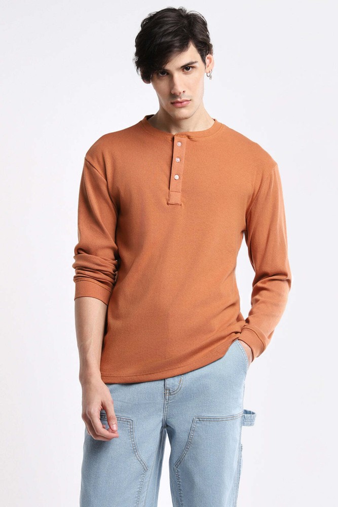 BOYCOTT DENIM Solid Men Henley Neck Brown T-Shirt - Buy BOYCOTT DENIM Solid  Men Henley Neck Brown T-Shirt Online at Best Prices in India