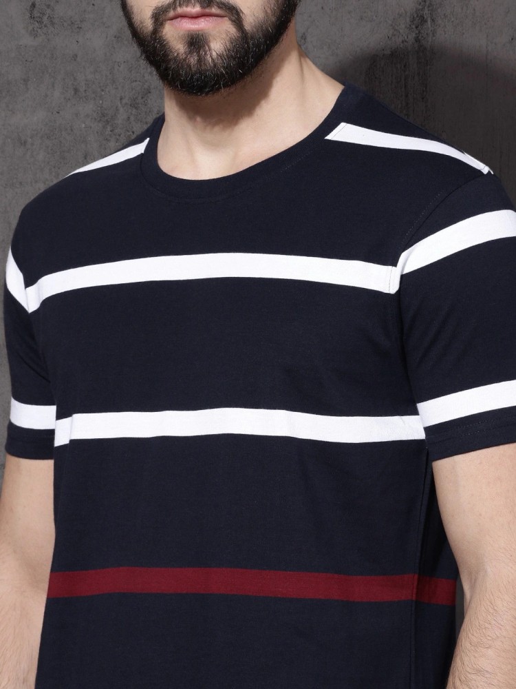 Buy Roadster Men Blue & White Striped Round Neck T Shirt - Tshirts for Men  9586559