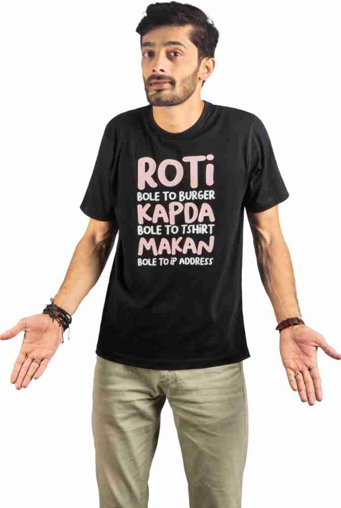 line podu Typography Men Round Neck Black T-Shirt - Buy line podu