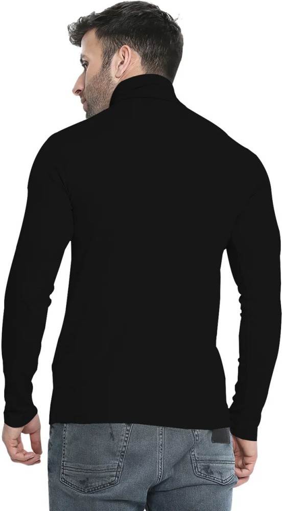 VERTICALS Solid Men High Neck Black T-Shirt - Buy VERTICALS Solid