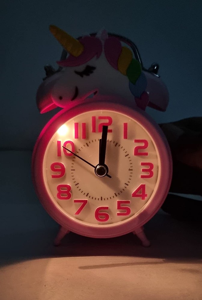 Pink Unicorn Kids Alarm Clock Double Bell Clock with Backlight