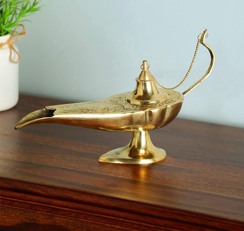 3 Decorative Genie Oil Lamp Brass Hand Crafted Aladdin Diya Home Decor  Gift Art