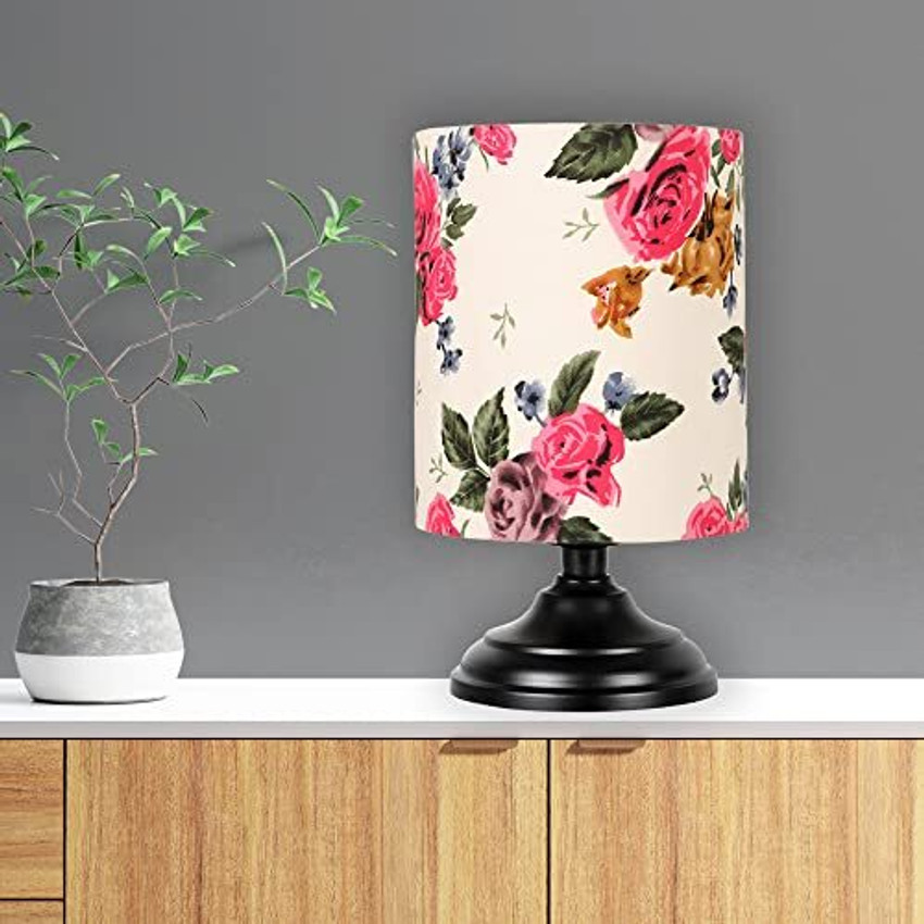 QUACE Lamp White Cylindrical Floral Shade Table Lamp Price in