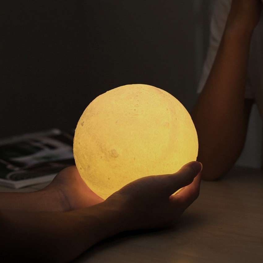 8cm Moon Lamp LED Night Light Battery Powered With Stand Starry Lamp  Bedroom Decor Night Lights