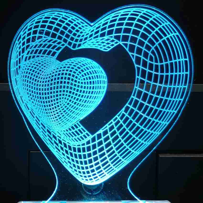 Gadgets World DOUBLE HEART Acrylic 3D Illusion RGB 7 Colour