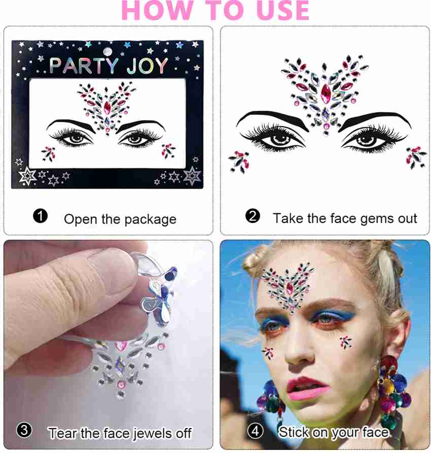 Rhinestone Face Gems Tattoo, Festival Face Jewels Tattoo Stickers, Rave  Crystals Body Gems Stick on Face, Body Gem Stones Bindi Temporary Face  Tattoos
