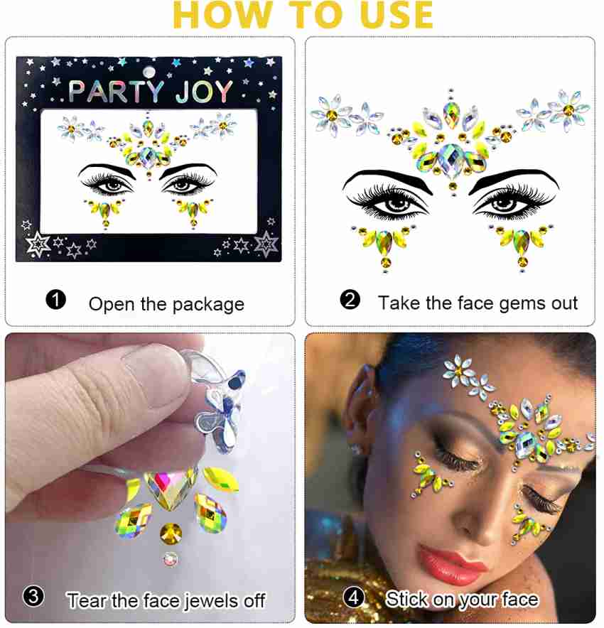3 Pack Crystal Sticker Sparkly Stickers Face Tattoo Rhinestone Forehead  Child 