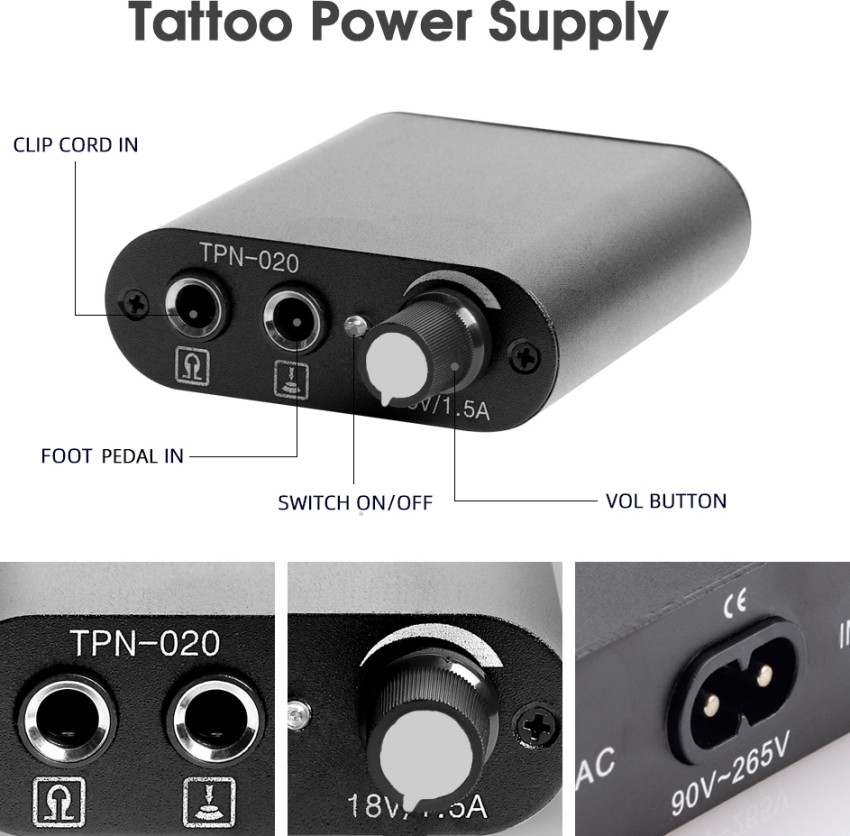 Complete Starter Tattoo Machine Kit Set Coil Gun Set Power Supply Foot  Pedal Grip Needle Tip