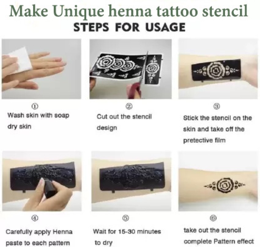 Amazon.com : XMASIR 16 Sheets Temporary Henna Tattoo Kit, Reusable Tattoo  Stencils Sets Indian Arabian Temporary Tattoo Templates Kit for Body Hand  Art : Beauty & Personal Care