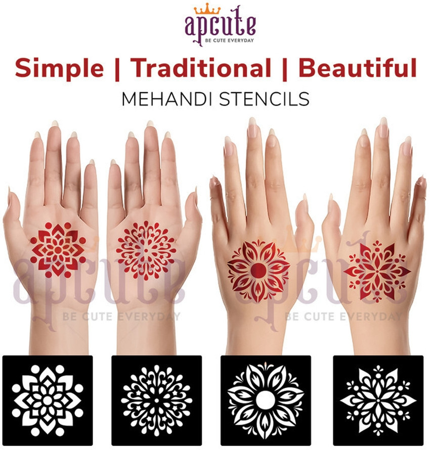 Buy Apcute Henna Tattoo Kit Set of  2 Piece  Henna Tattoo stencil for  Women Girls and kids Easy to use in just 4 steps Premium Design Collection   Design No 
