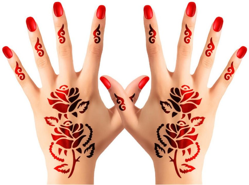 Amazon.com : Adecco LLC Henna Tattoo, 6 Sheets Henna Stickers, Waterproof  Red Henna Tattoo Stickers for Women : Beauty & Personal Care