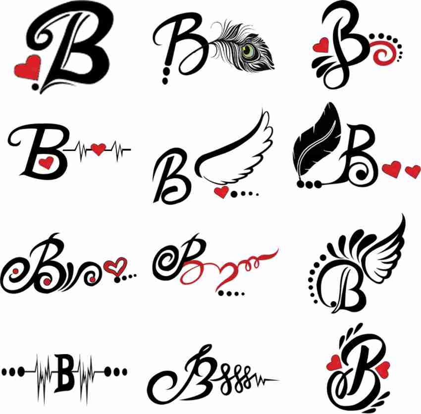 Temporary Tattoowala B Name Latter Tattoo Multi Heart Wings For Boys And  Girls Temporary Body Tattoo - Price In India, Buy Temporary Tattoowala B  Name Latter Tattoo Multi Heart Wings For Boys