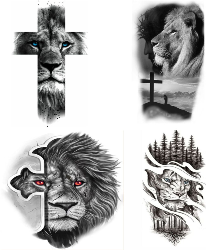 SAVI Temporary Tattoo Stickers Lion Face Half Cross Jesus Hanging Tattoo  Pattern for Men Women Tattoo for Hand Arm Size 21x11cm  1Pc   Amazonin Beauty